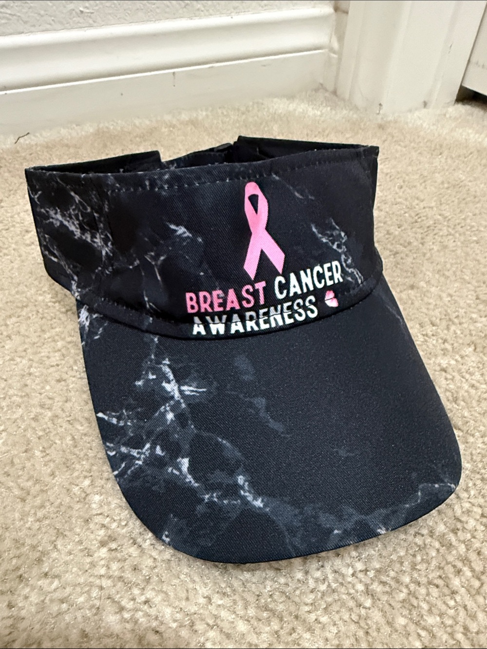 Breast Cancer Awareness Pink Ribbon Visor - Black Marble Print